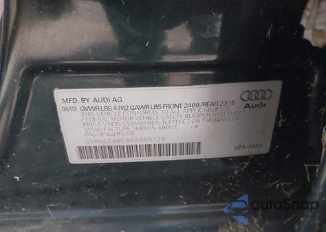 2004 Audi A4 1.8T from USA, damaged, VIN WAULC68E54A095126
